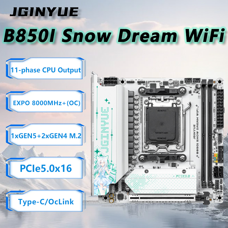 Nas Motherboard 8 Sata Mini Itx - Carte mère WiFi JGINYUE B850i Snow