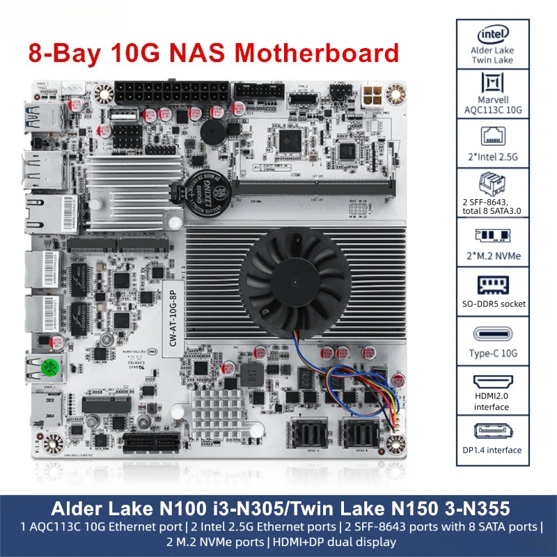 Nas Motherboard 8 Sata Mini Itx - Carte mère NAS 8 baies 10G