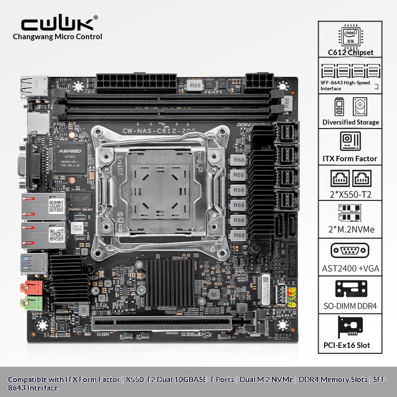 Carte mère C612 LGA 2011-3 Xeo - Nas Motherboard 8 Sata Mini Itx avis et prix